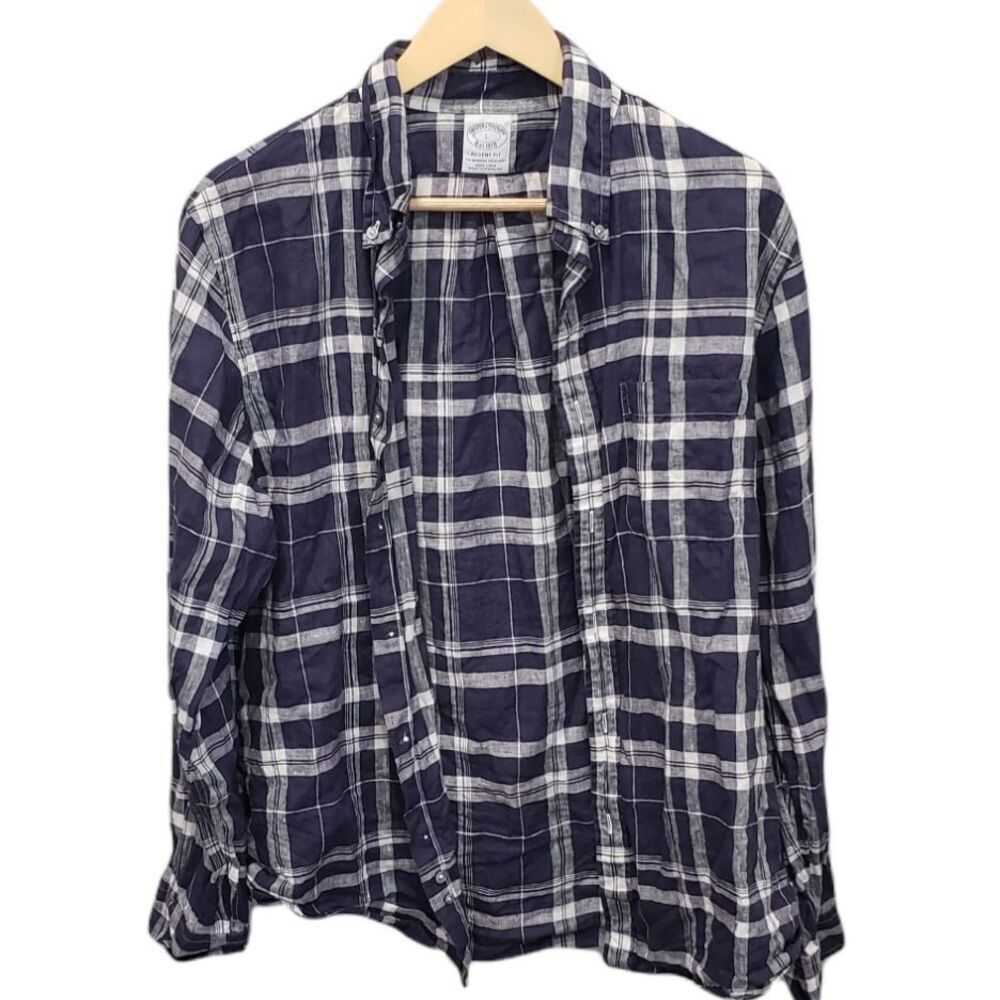 Brooks Brothers Plaid Regent Linen Sport Shirt L